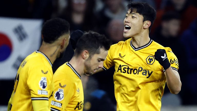 Hee-chan Hwang celebrates scoring against Burnley